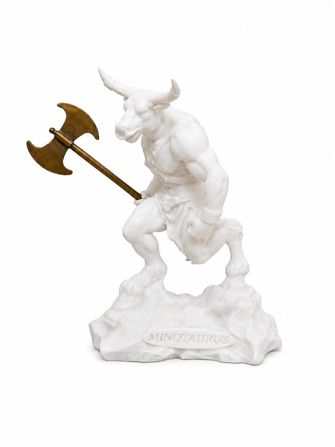 Minotaur statue holding a double-edged axe