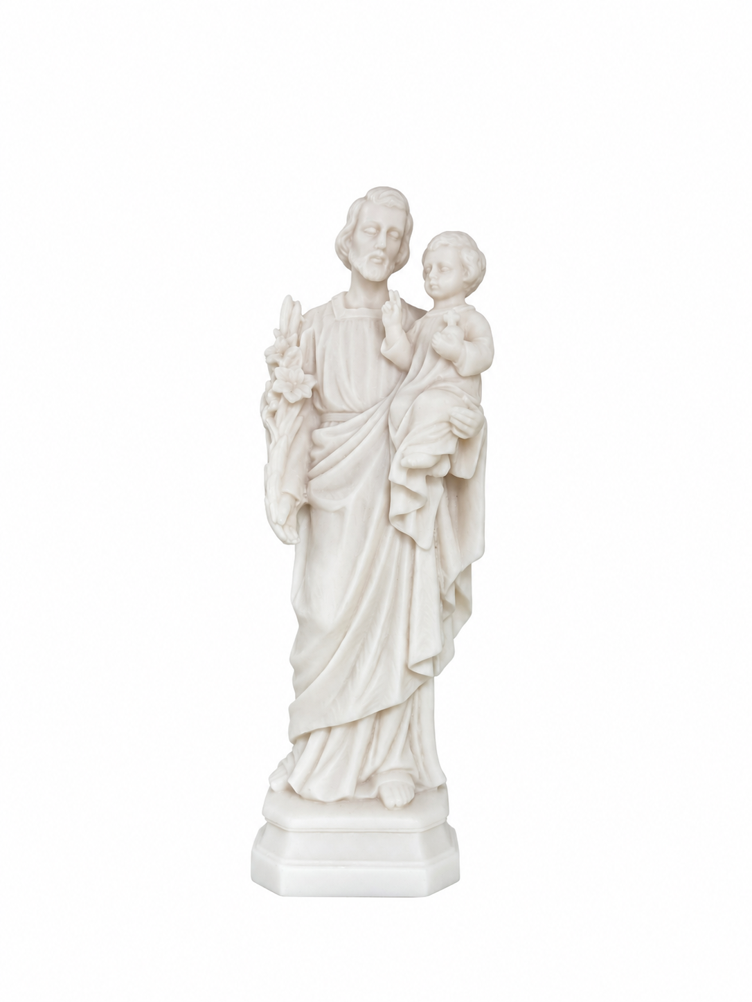 Saint Joseph holding baby Jesus in his hand