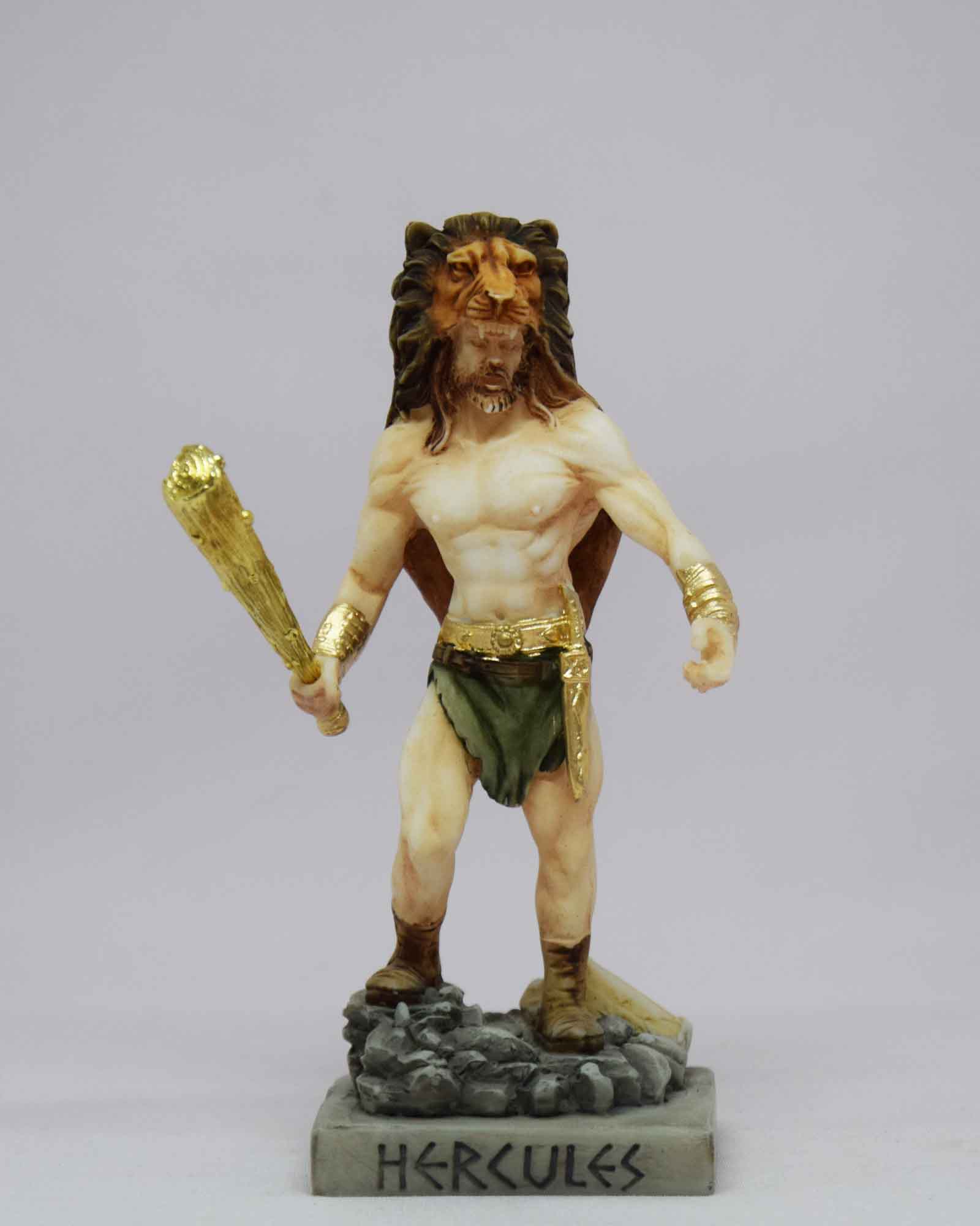 Hercules in a lion hat holds a bat